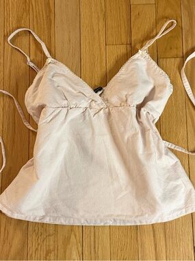 brandy melville white and pink striped tank top with tie able back